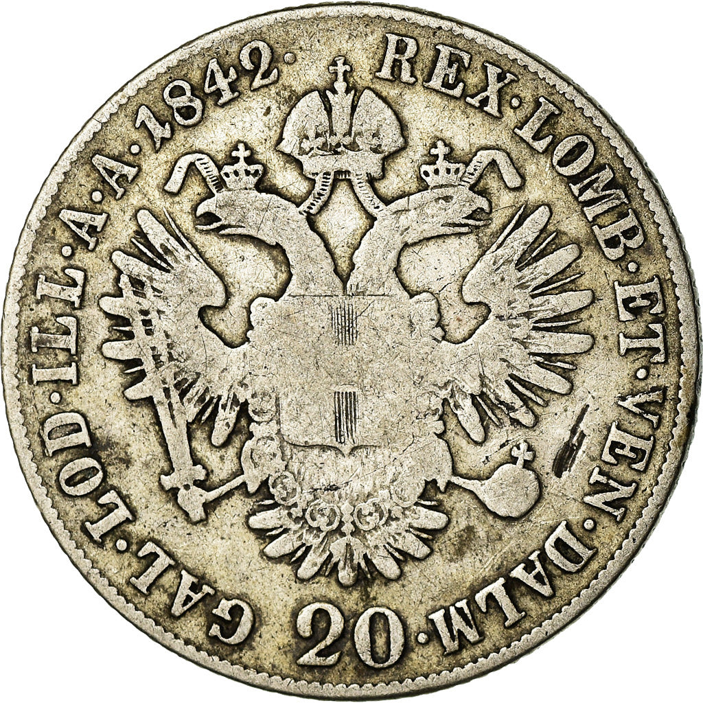 Moneta, Austria, Ferdinand I, 20 Kreuzer, 1842, Milan, VF(20-25), Srebro