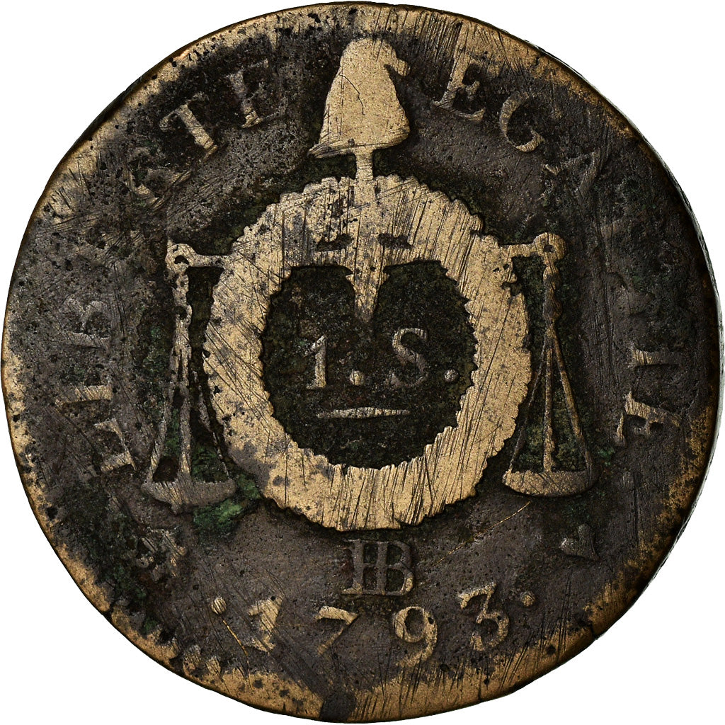 Münze, Frankreich, Sol aux Balances, 1793, Strasbourg, S, Bronze, Gadoury:19