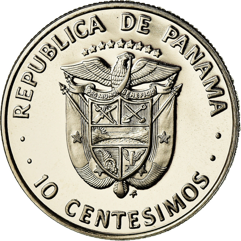 Coin, Panama, 10 Centesimos, 1975, Franklin Mint, MS(65-70), Copper-Nickel Clad