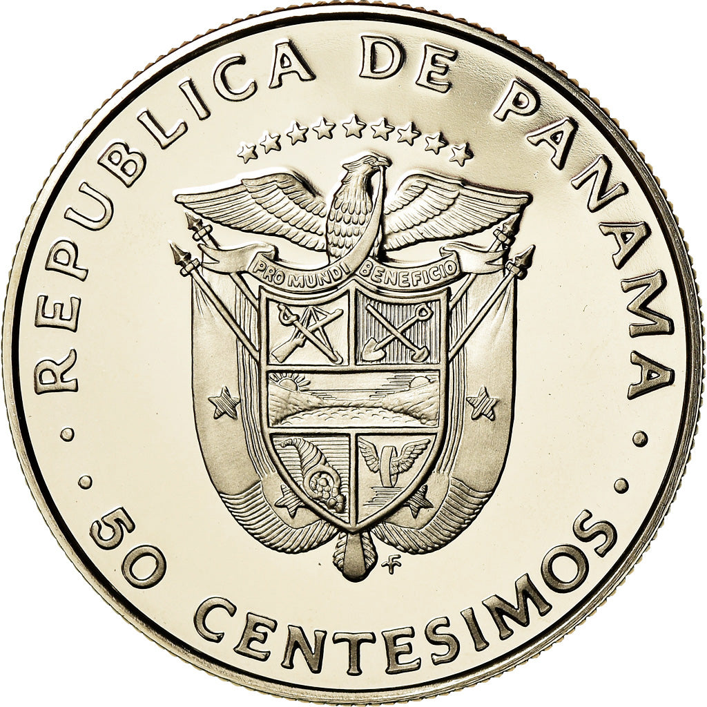 Coin, Panama, 50 Centesimos, 1975, U.S. Mint, MS(65-70), Copper-Nickel Clad