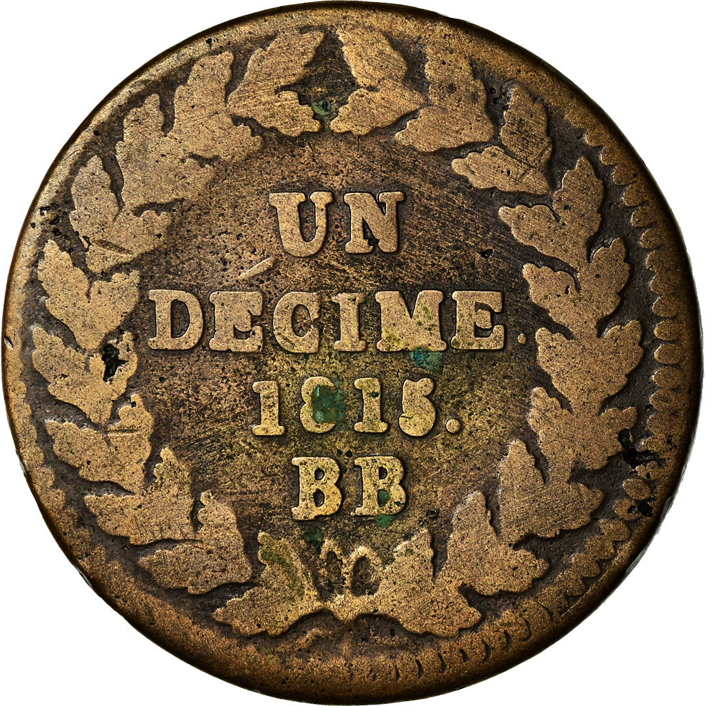 Moneta, Francja, Louis XVIII, Decime, 1815, Strasbourg, VF(20-25), Bronze