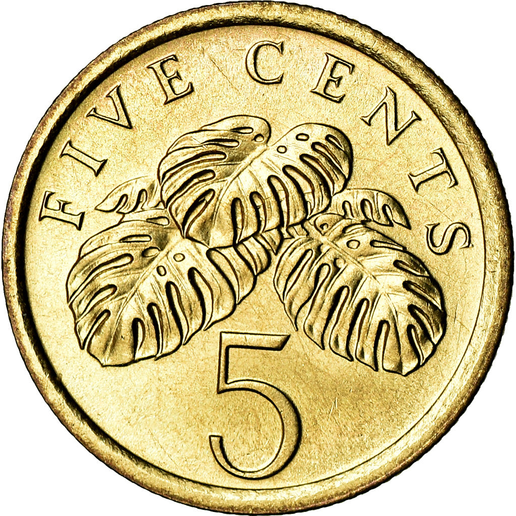 Coin, Singapore, 5 Cents, 1985, British Royal Mint, MS(63), Aluminum-Bronze
