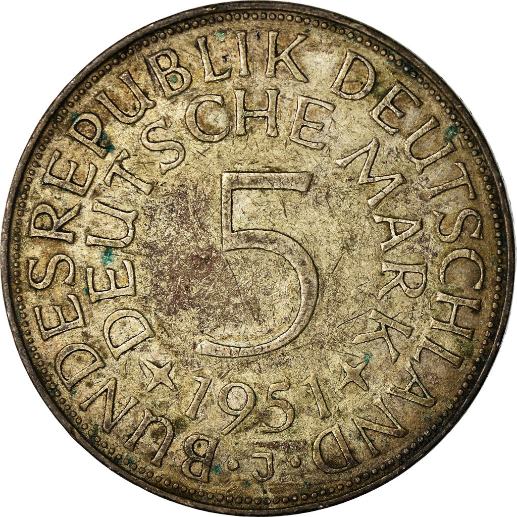 Monnaie, République fédérale allemande, 5 Mark, 1951, Hamburg, TB+, Argent