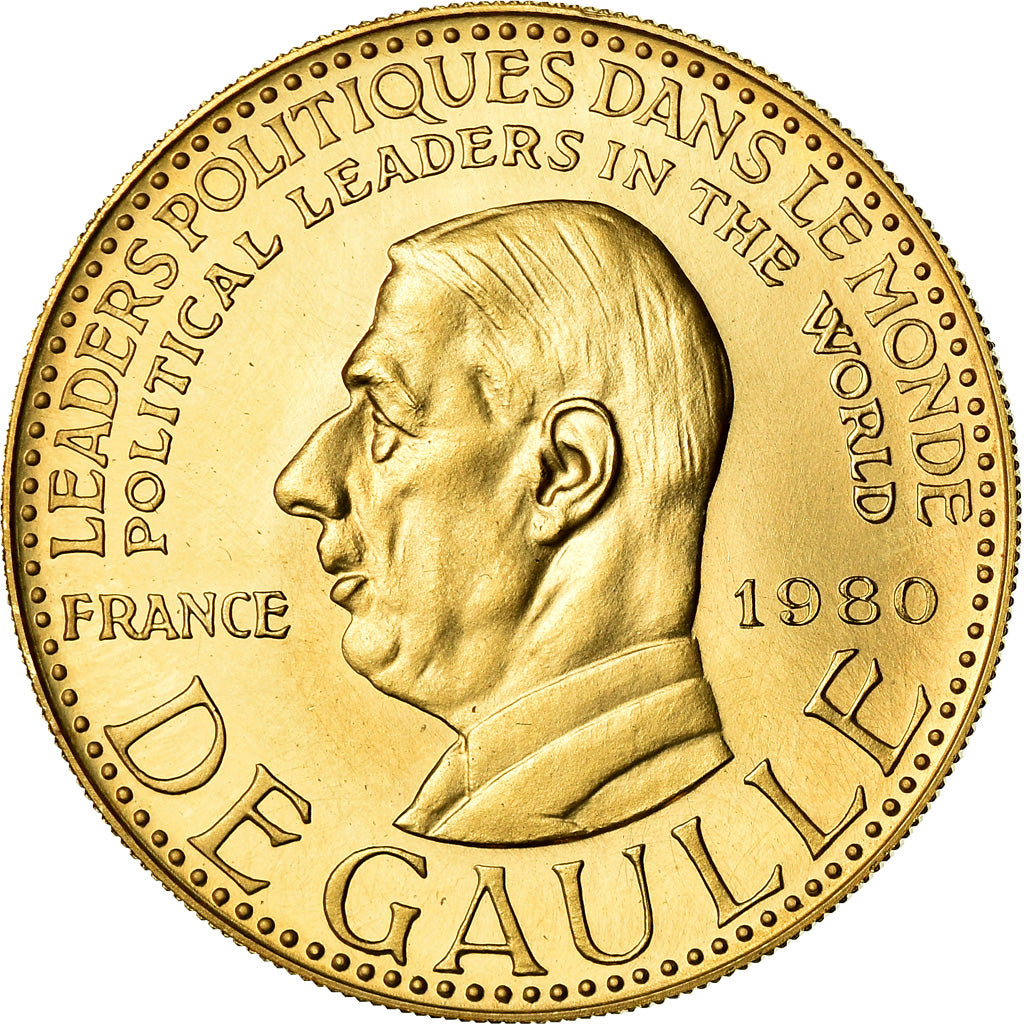 France, Medal, Charles De Gaulle, 1980, MS(64), Gold