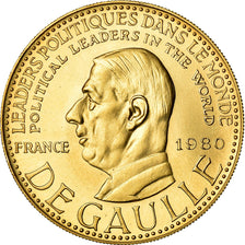 France, Medal, Charles De Gaulle, 1980, MS(64), Gold