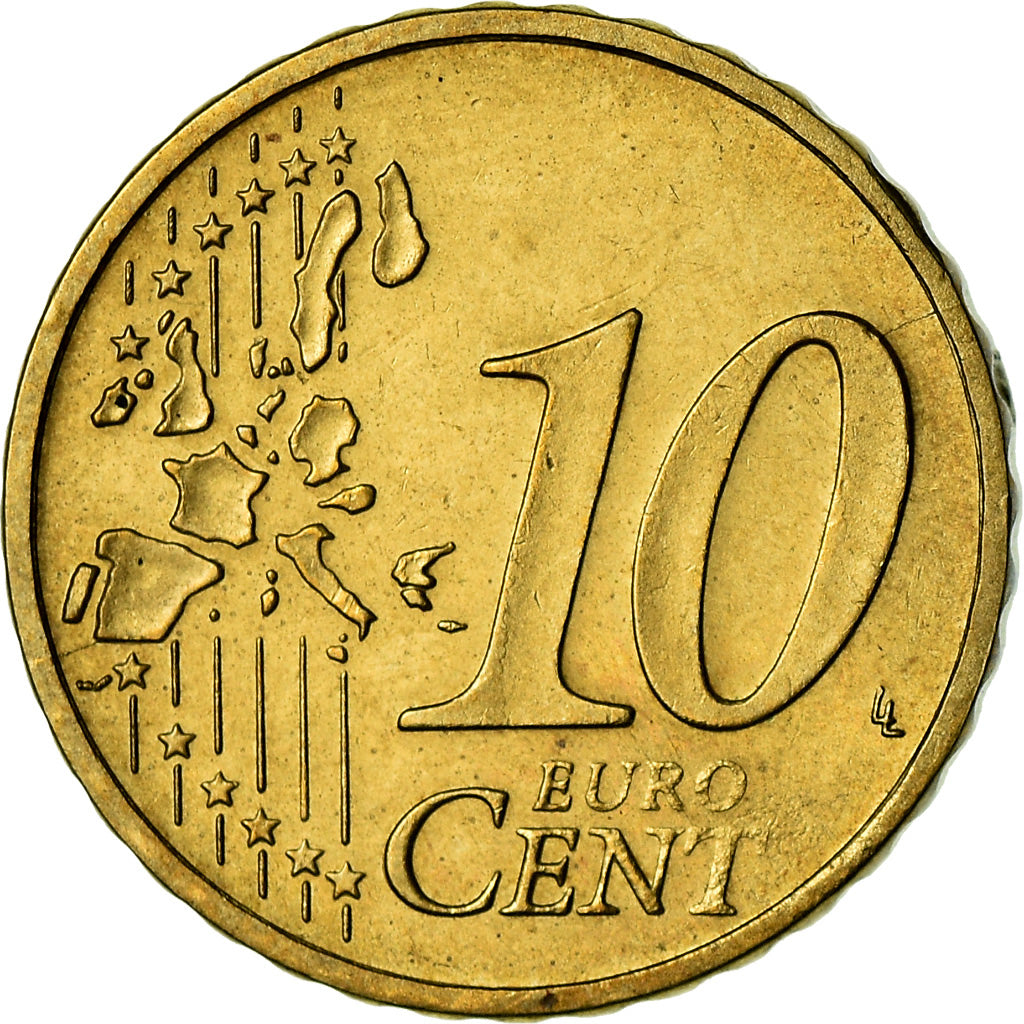 Germany, 10 Euro Cent, 2002, error shattered die and collar cud, AU(55-58)