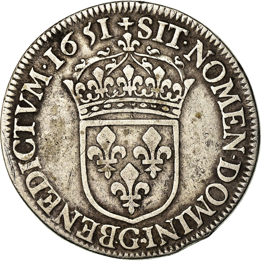 Moneta, Francja, Louis XIV, 1/2 Écu à la mèche longue, 1/2 Ecu, 1651