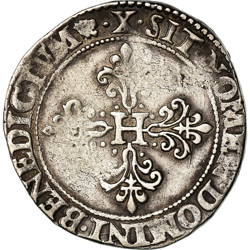 Moneda, Francia, Henri III, Franc au Col Plat, 1578, Amiens, BC+, Plata