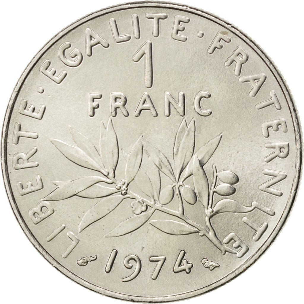 FRANCE, Semeuse, Franc, 1974, Paris, KM #925.1, MS(63), Nickel, 24, Gadoury...