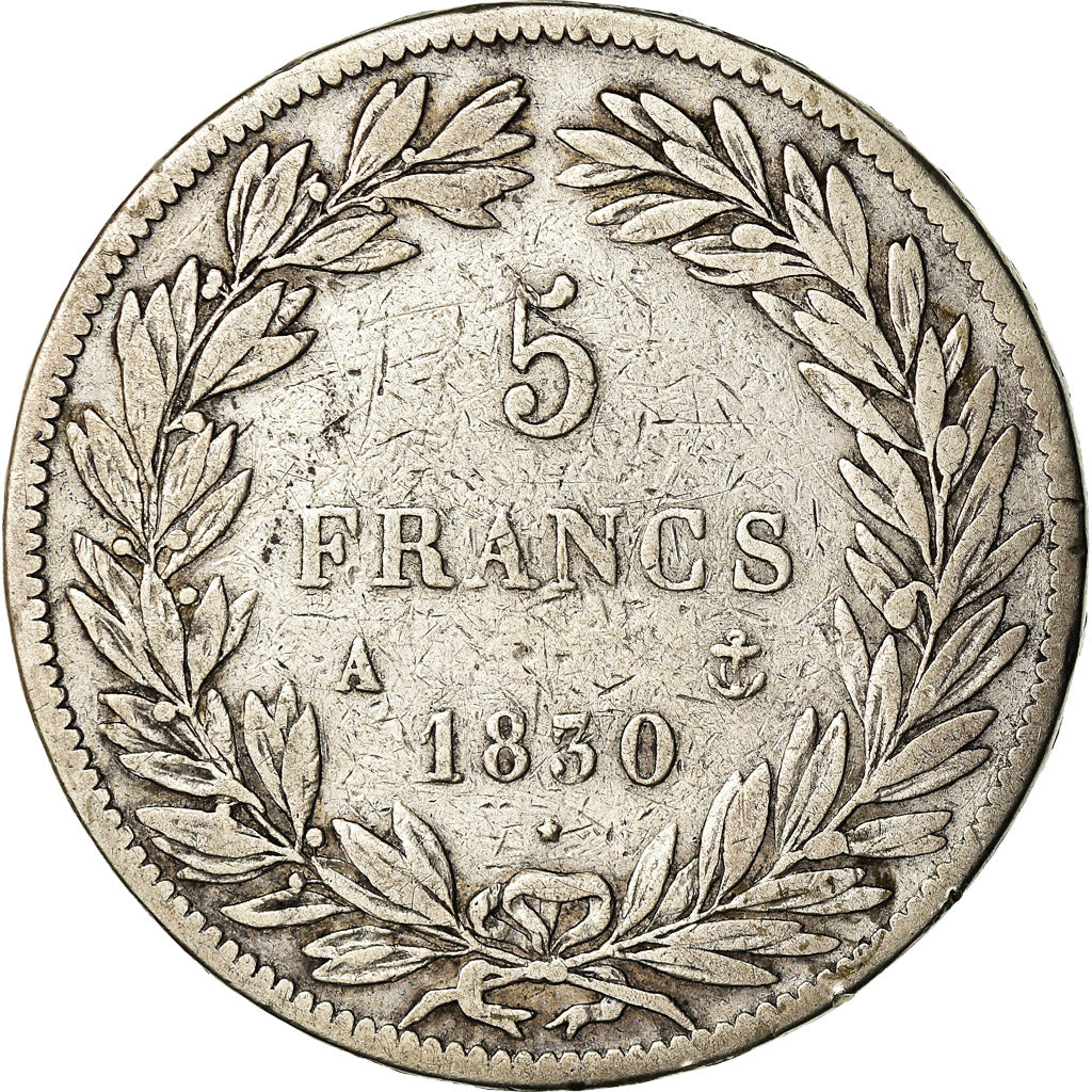 Moneda, Francia, Louis-Philippe, 5 Francs, 1830, Paris, BC+, Plata, KM:738