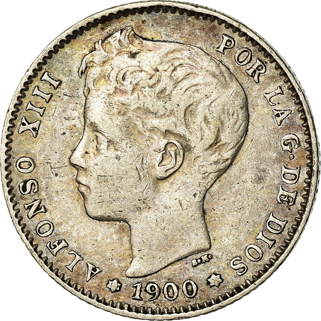 Munten, Spanje, Alfonso XIII, Peseta, 1900, Madrid, ZF, Zilver, KM:706