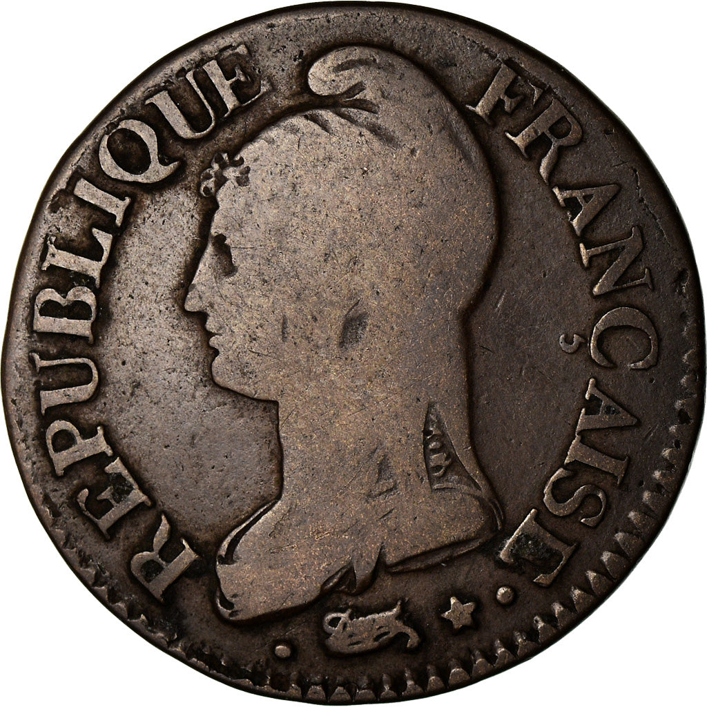 Coin, France, Dupré, 5 Centimes, An 8/6, Bordeaux, error partial collar strike