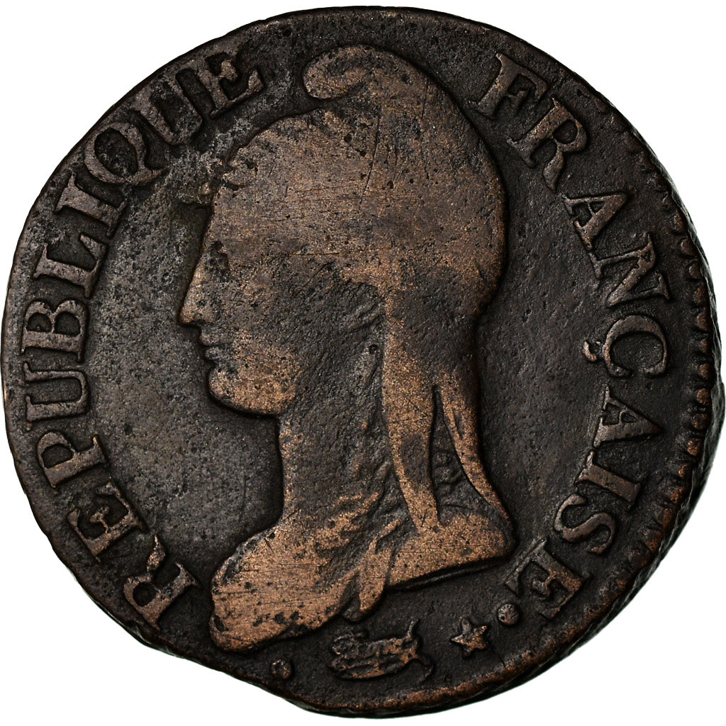 Coin, France, Dupré, 5 Centimes, AN 7, Paris, error partial collar strike