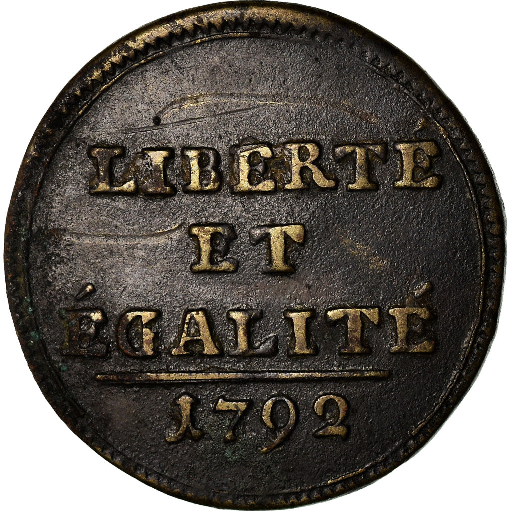 Moeda, França, essai au faisceau, 1792, Paris, EF(40-45), Cobre