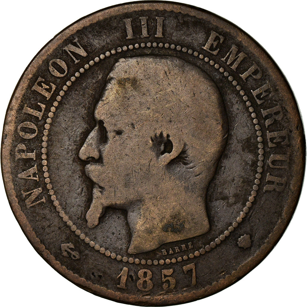 Moneda, Francia, Napoleon III, Napoléon III, 10 Centimes, 1857, Marseille, BC+