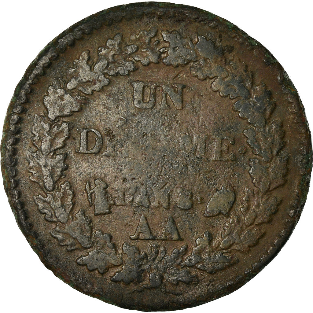 Moneda, Francia, Dupré, Decime, AN 8, Metz, BC+, Bronce, KM:644.2