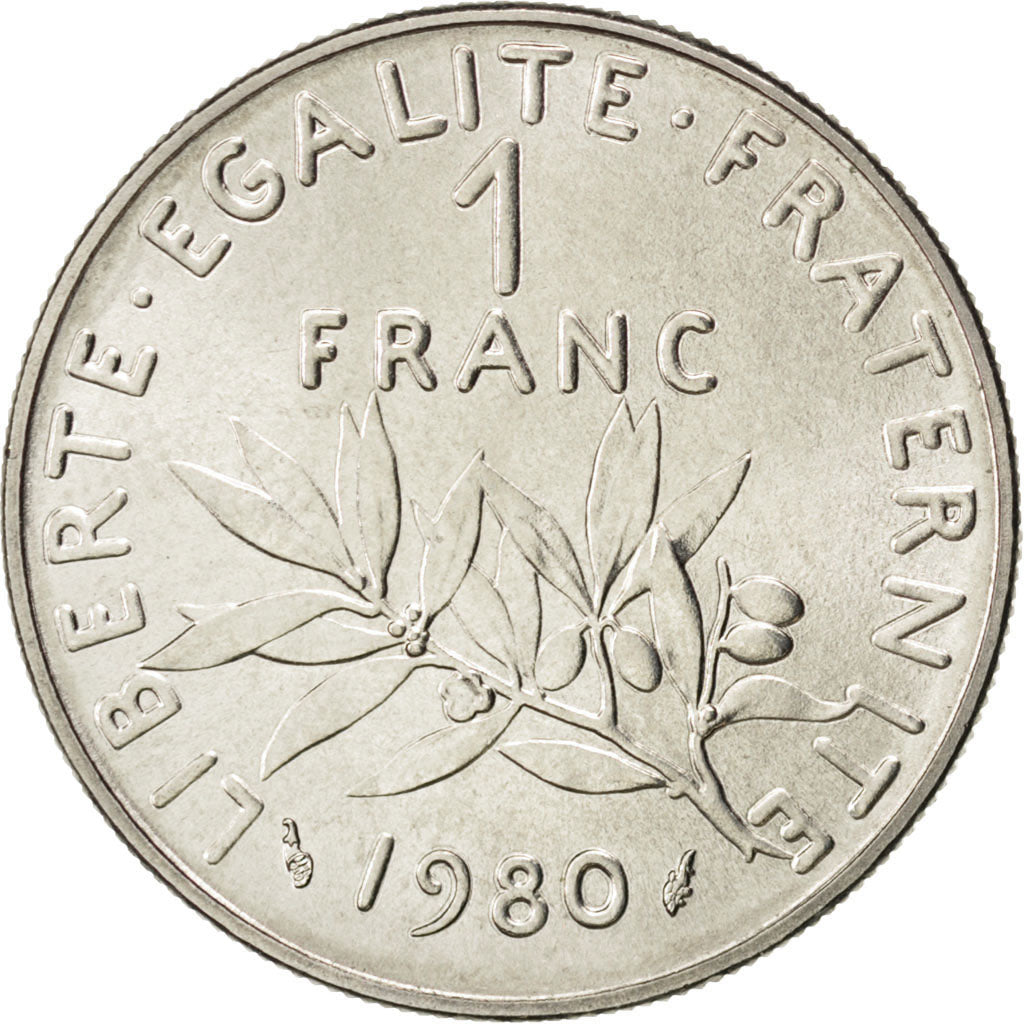 FRANCE, Semeuse, Franc, 1980, Paris, KM #925.1, MS(63), Nickel, 24, Gadoury...