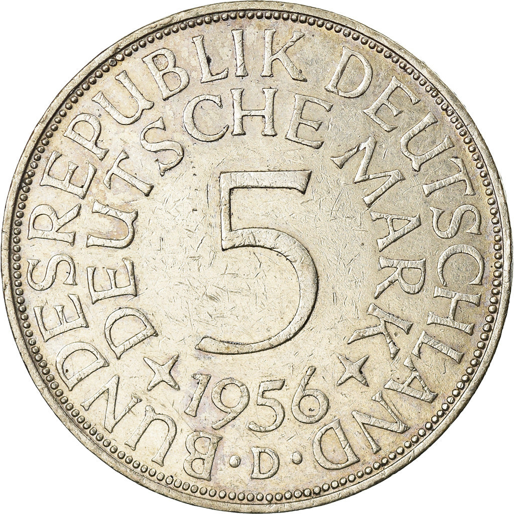 Coin, GERMANY - FEDERAL REPUBLIC, 5 Mark, 1956, Munich, EF(40-45), Silver