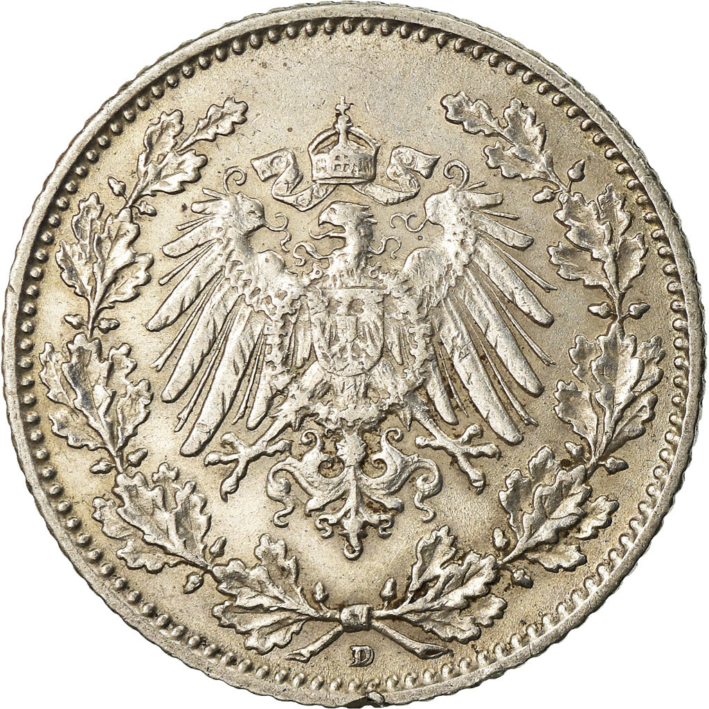 Moneta, GERMANIA - IMPERO, 1/2 Mark, 1906, Munich, BB+, Argento, KM:17