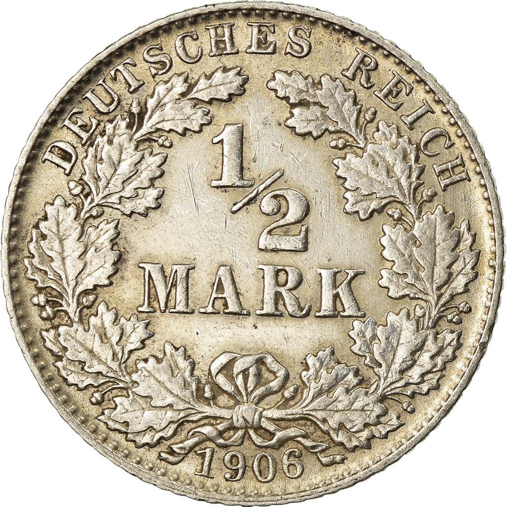 Moneta, GERMANIA - IMPERO, 1/2 Mark, 1906, Munich, BB+, Argento, KM:17