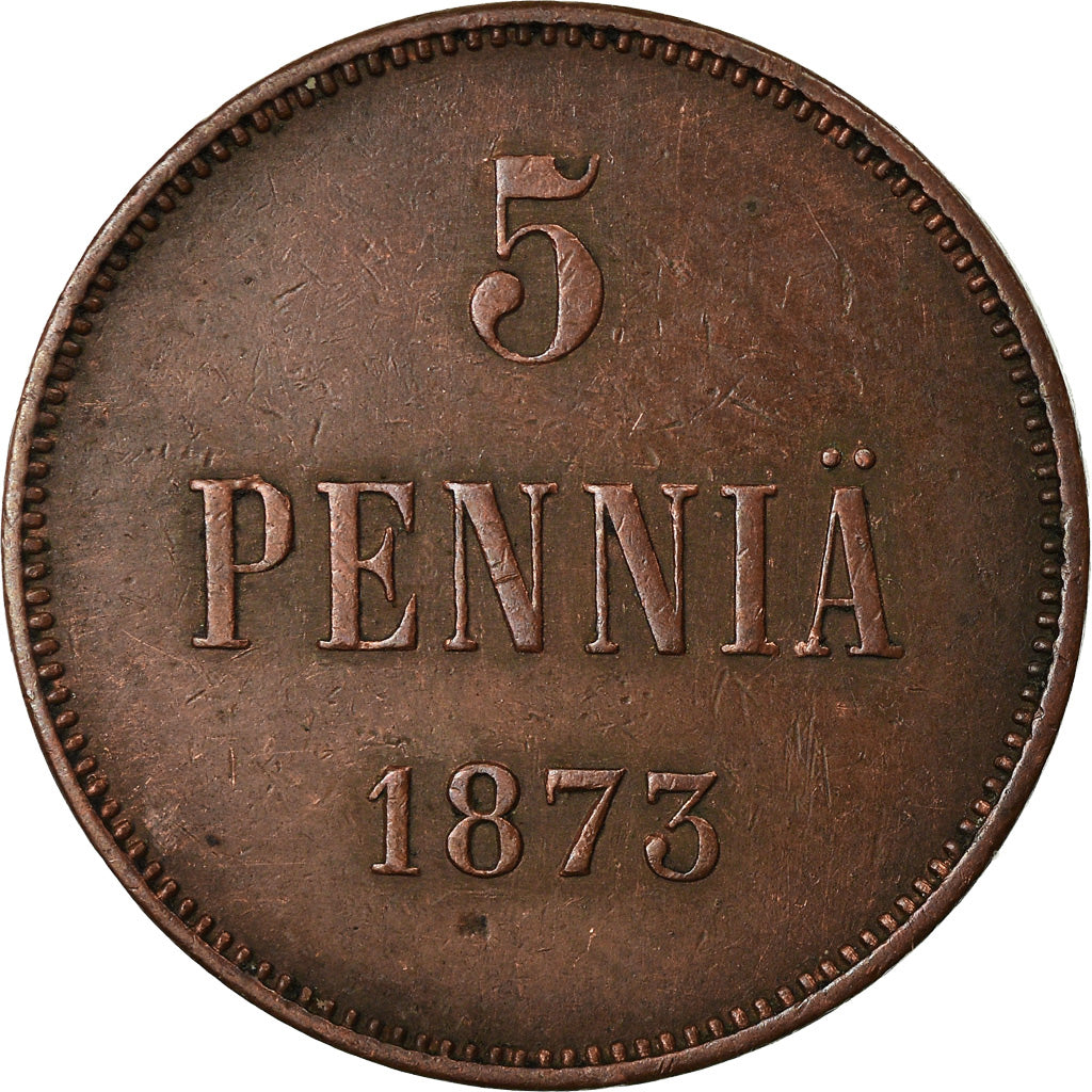 Moneta, Finlandia, Alexander II, 5 Pennia, 1873, BB+, Rame, KM:4.2