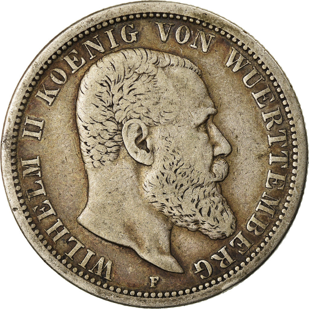 Coin, German States, WURTTEMBERG, Wilhelm II, 2 Mark, 1907, Freudenstadt