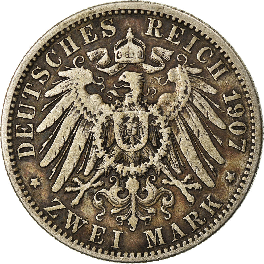 Coin, German States, WURTTEMBERG, Wilhelm II, 2 Mark, 1907, Freudenstadt
