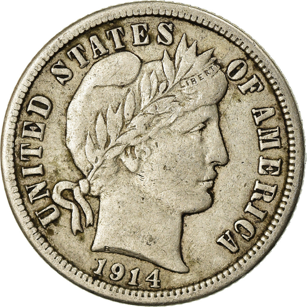 Coin, United States, Barber Dime, Dime, 1914, U.S. Mint, Philadelphia