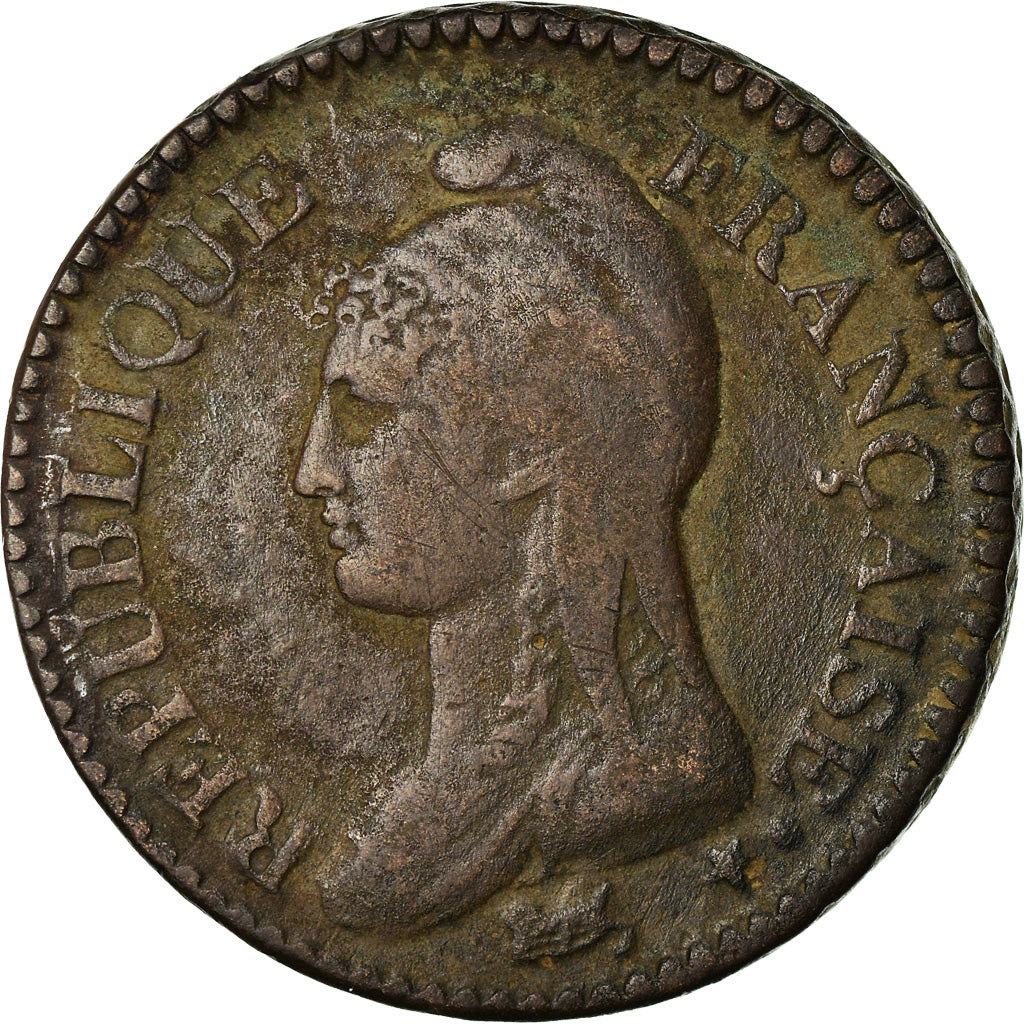 Moneda, Francia, Dupré, Decime, AN 7, Paris, rooster / cornucopia, BC+, Bronce