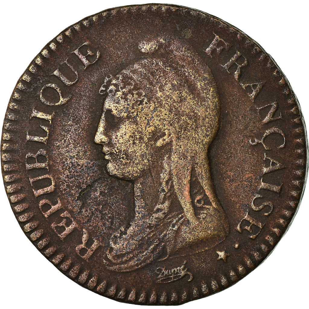 Moneda, Francia, Dupré, Decime, AN 7, Paris, rooster / cornucopia, BC+, Bronce