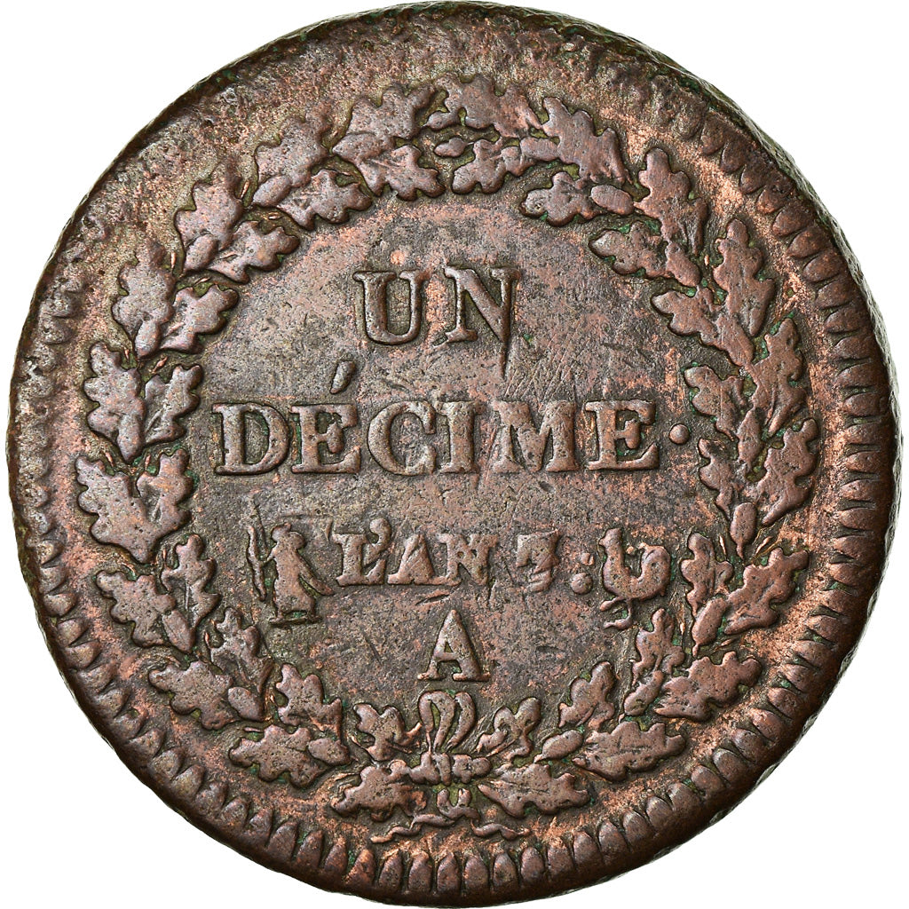 Coin, France, Dupré, Decime, AN 7, Paris, rooster / cornucopia, VF(30-35)