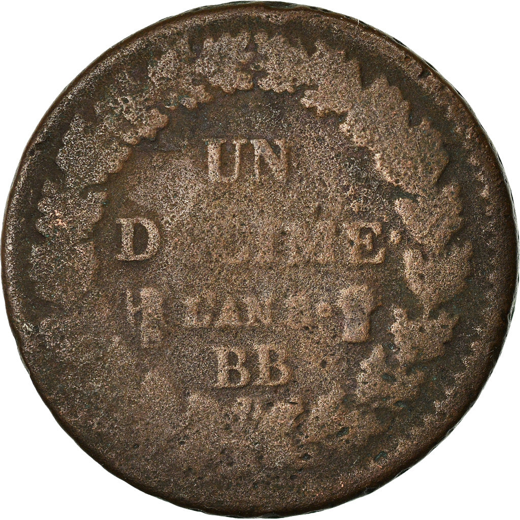 Moneda, Francia, Dupré, Decime, AN 8, Strasbourg, BC+, Bronce, KM:644.4
