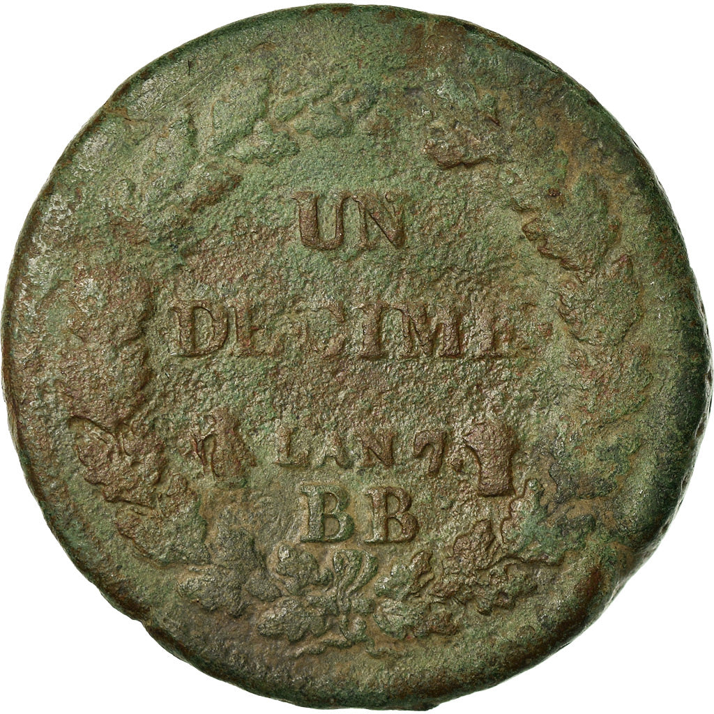 Moneda, Francia, Dupré, Decime, AN 7, Strasbourg, BC+, Bronce, KM:644.4