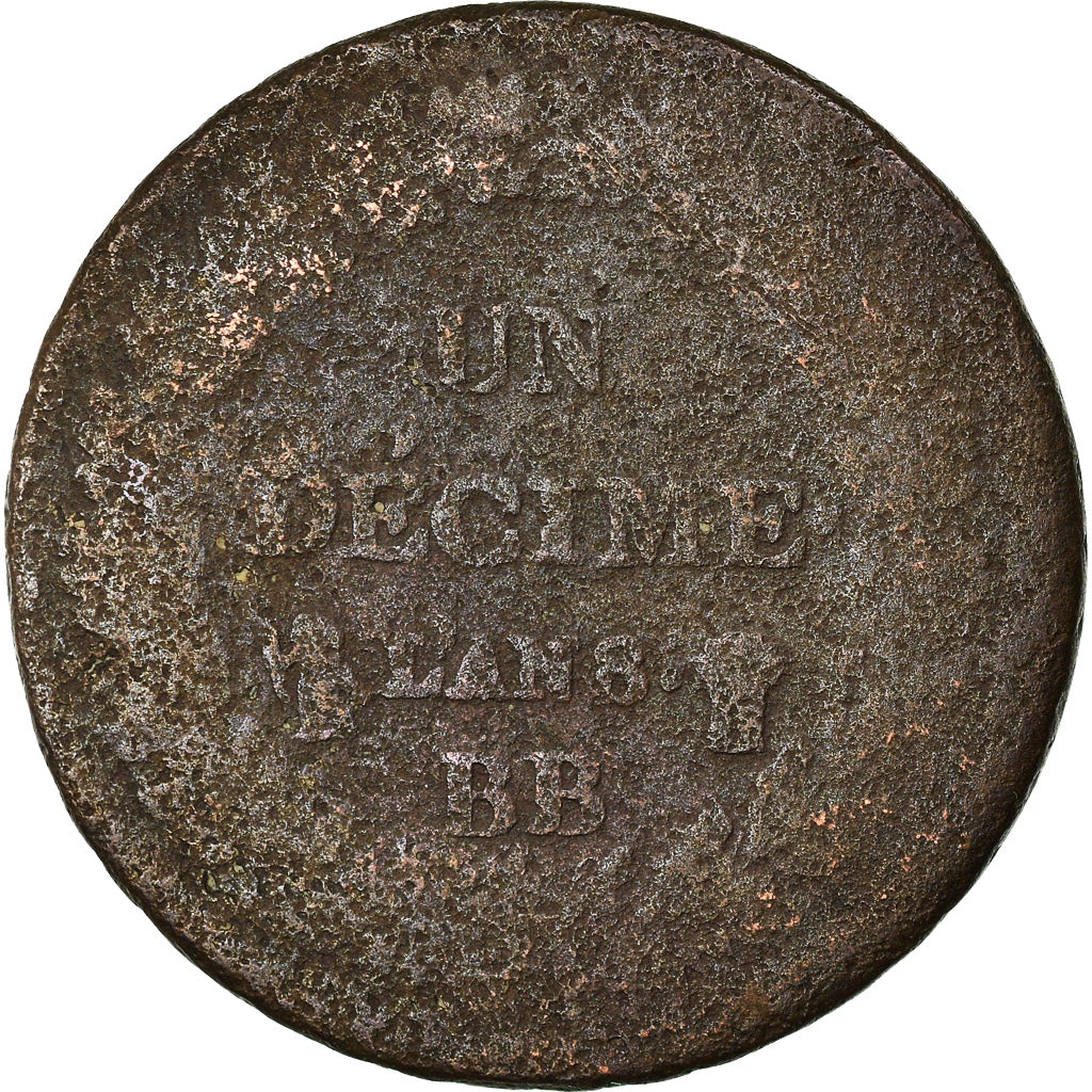 Moneda, Francia, Dupré, Decime, AN 8, Strasbourg, BC, Bronce, KM:644.4