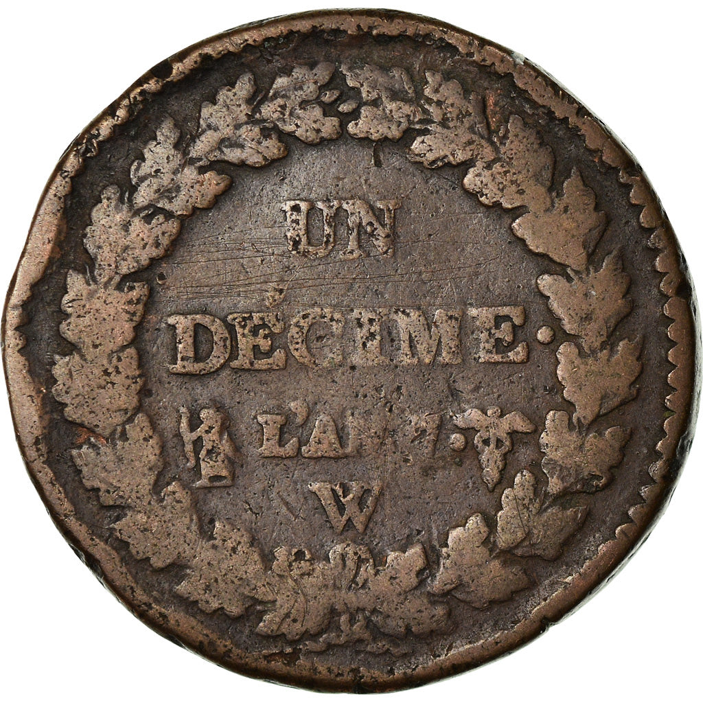Moneda, Francia, Dupré, Decime, AN 7, Lille, BC+, Bronce, KM:644.11