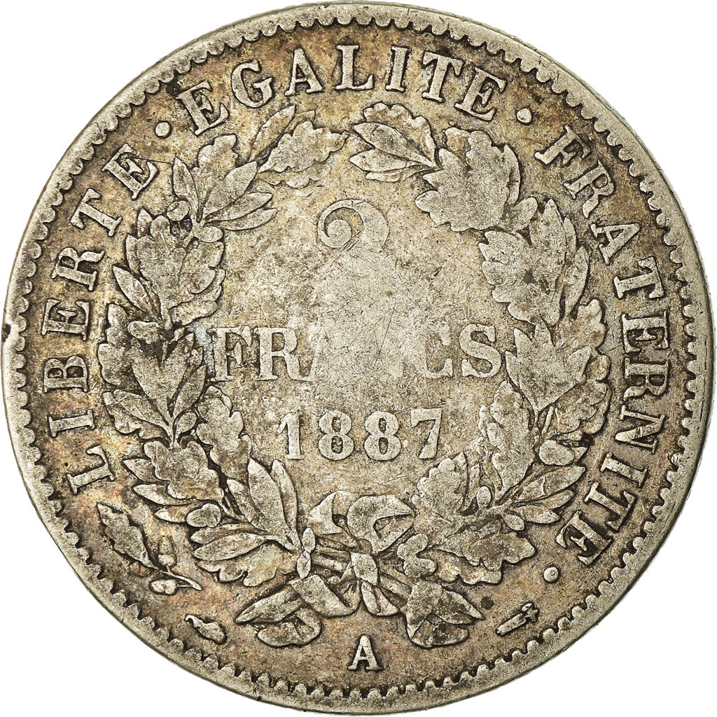 Coin, France, Cérès, 2 Francs, 1887, Paris, EF(40-45), Silver, KM:817.1