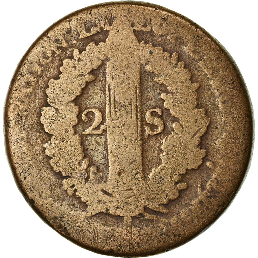Moneta, Francia, 2 sols français, 2 Sols, 1792, Strasbourg, B+, Bronzo, KM:612