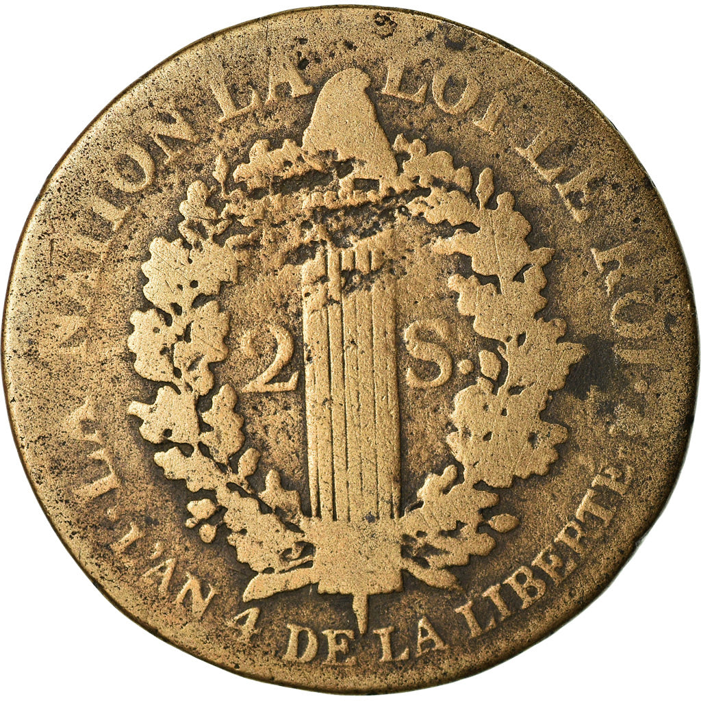 Monnaie, France, 2 sols françois, 2 Sols, 1792, La Rochelle, B+, Bronze