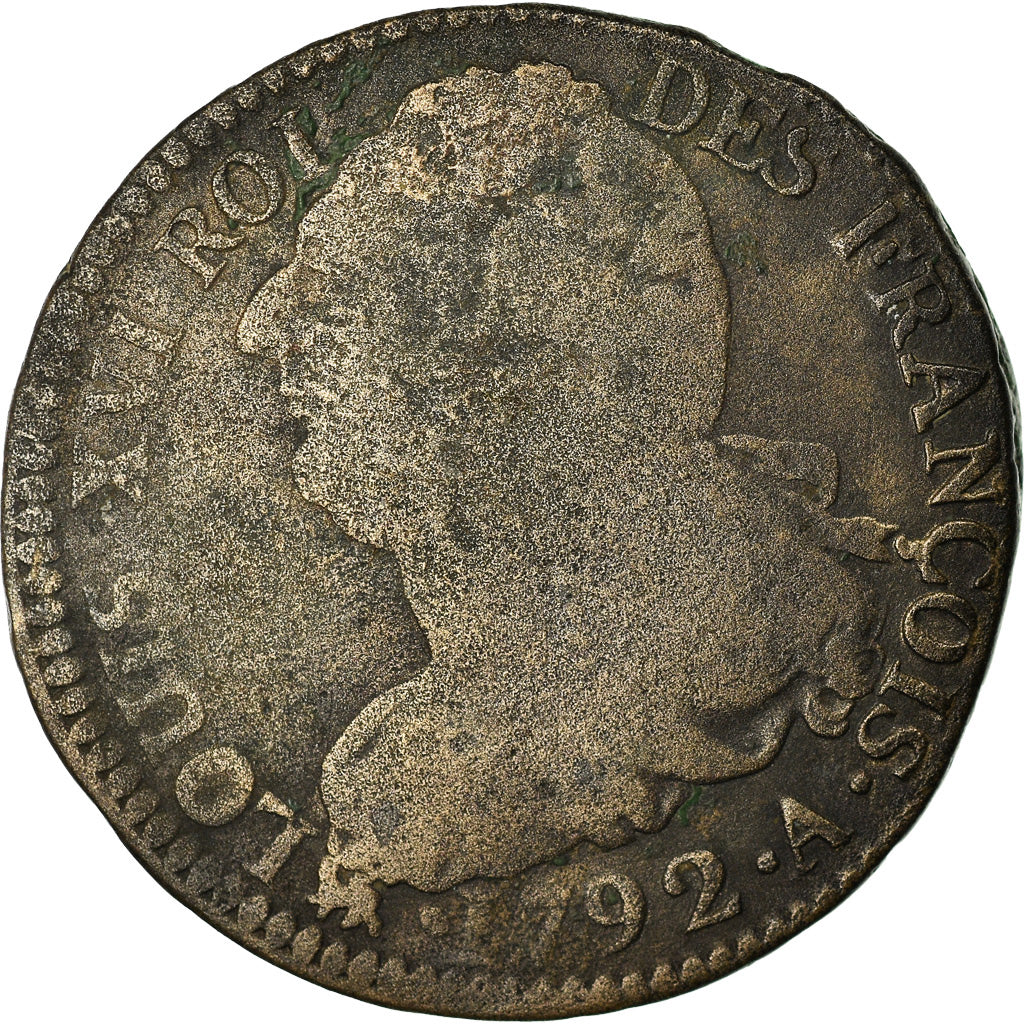 Moneta, Francia, 2 sols françois, 2 Sols, 1792, Paris, MB, Bronzo, KM:603.1