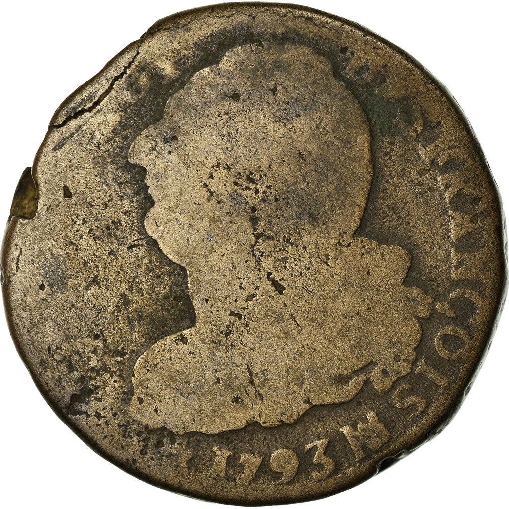 Monnaie, France, 2 sols françois, 2 Sols, 1793, Marseille, B+, Bronze
