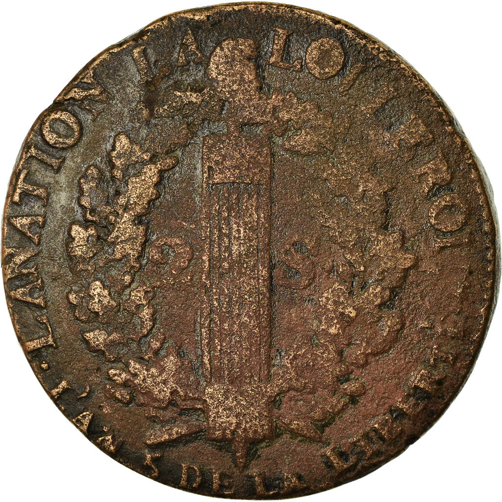 FRANCE, 2 sols françois, 2 Sols, 1793, Metz, KM #603.2, VF(20-25), Bronze, G...