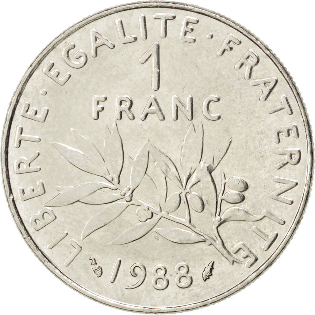 FRANCE, Semeuse, Franc, 1988, Paris, KM #925.1, MS(63), Nickel, 24, Gadoury...