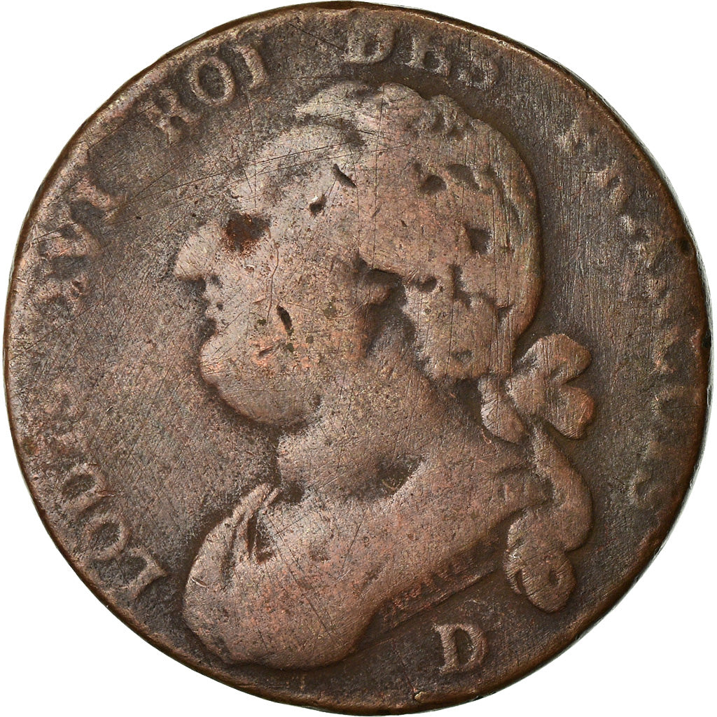 Coin, France, Louis XVI, 12 Deniers, 1792, Lyon, VF(20-25), Bronze, KM:600.5