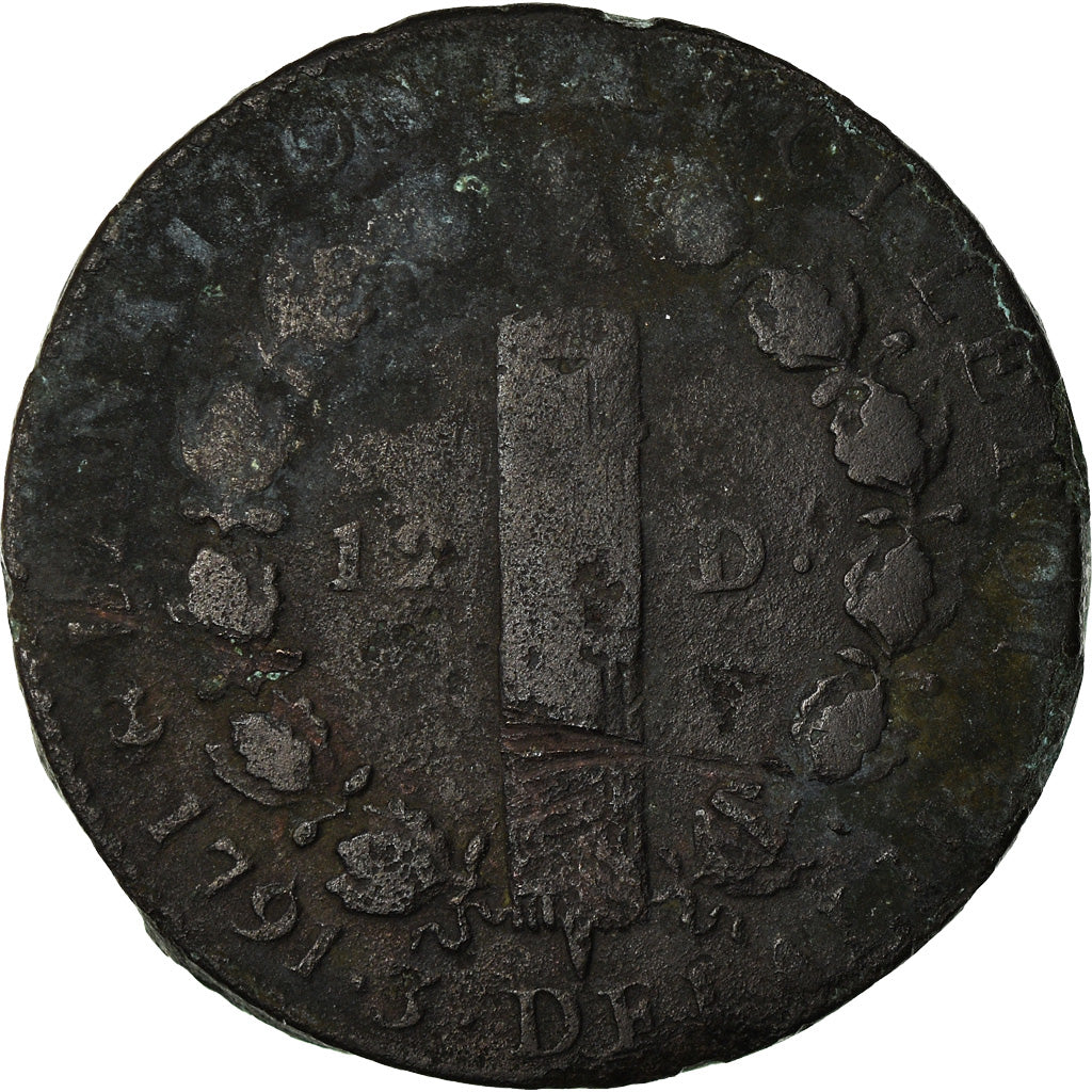 Moneta, Francia, 12 deniers françois, 12 Deniers, 1791, Paris, MB+, Bronzo