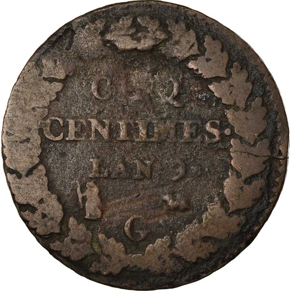 Munten, Frankrijk, Dupré, 5 Centimes, 1800, Geneva, FR, Bronze, KM:640.6