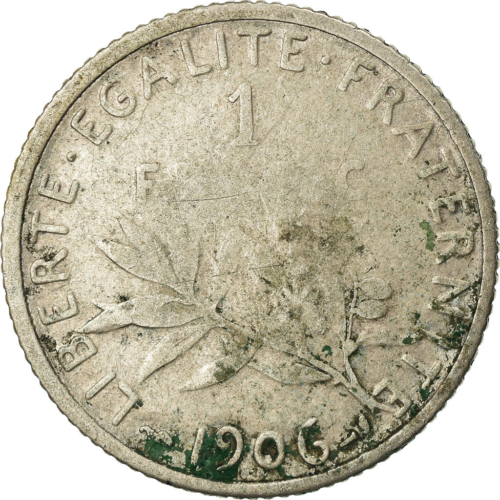 Moneta, Francia, Semeuse, Franc, 1906, Paris, MB, Argento, KM:844.1, Gadoury:467
