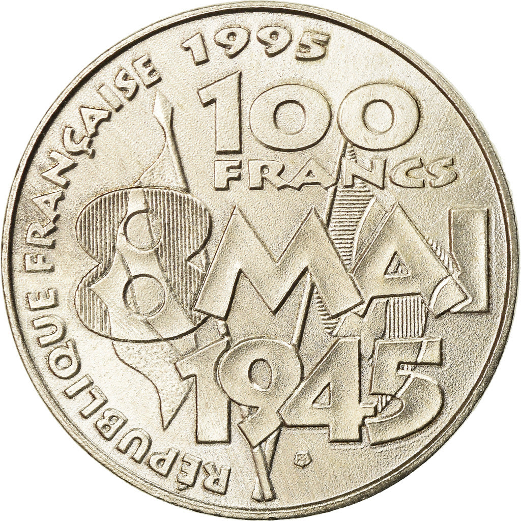 Coin, France, 8 mai 1945, 100 Francs, 1995, Paris, AU(50-53), Silver, KM:1116.1