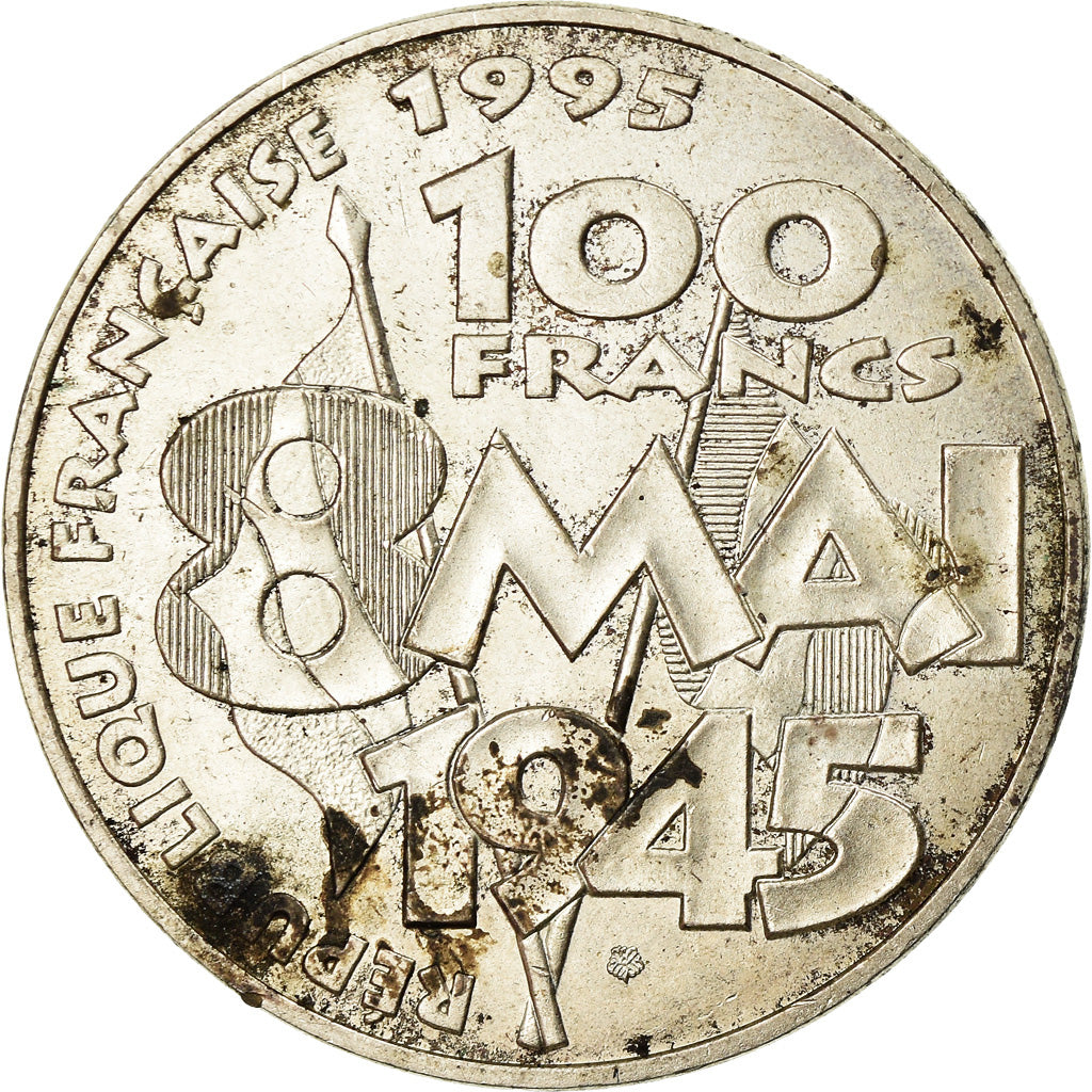 Moeda, França, 8 mai 1945, 100 Francs, 1995, Paris, AU(50-53), Prata, KM:1116.1