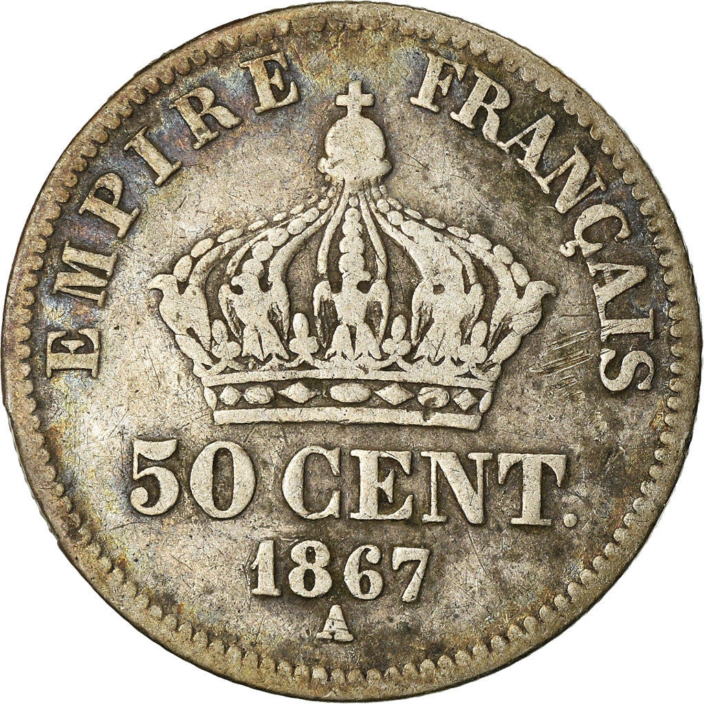 Munten, Frankrijk, Napoleon III, Napoléon III, 50 Centimes, 1867, Paris, FR+
