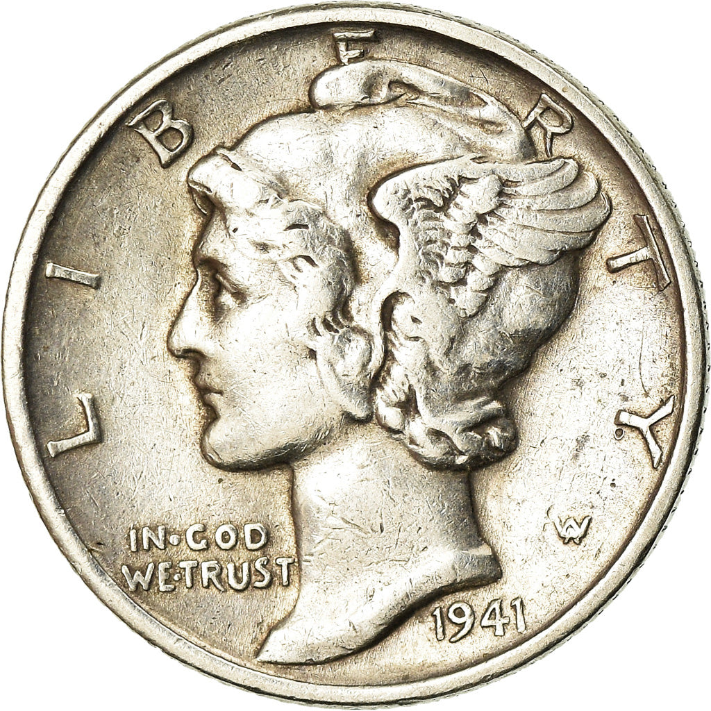 Coin, United States, Mercury Dime, Dime, 1941, U.S. Mint, Philadelphia